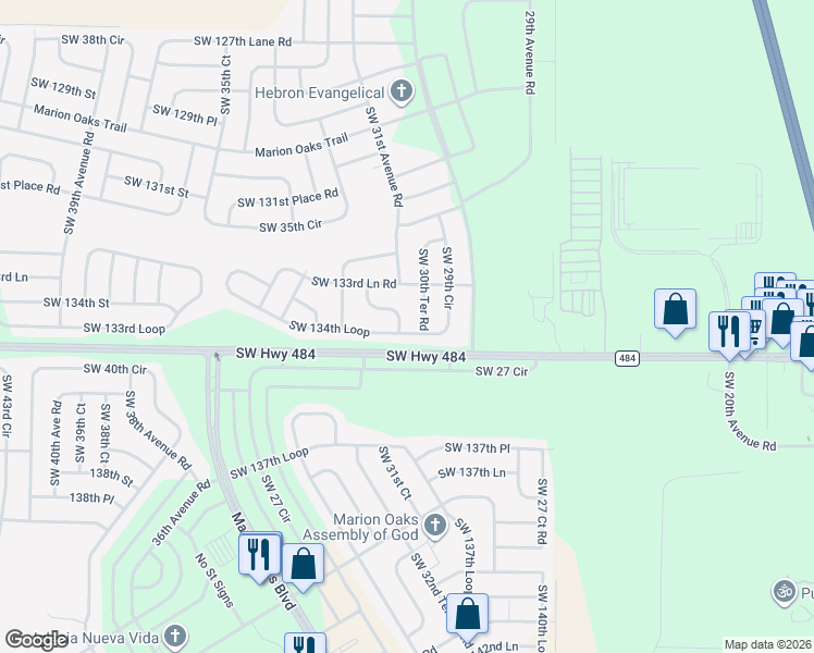 map of restaurants, bars, coffee shops, grocery stores, and more near 13258 Southwest 29th Circle in Ocala