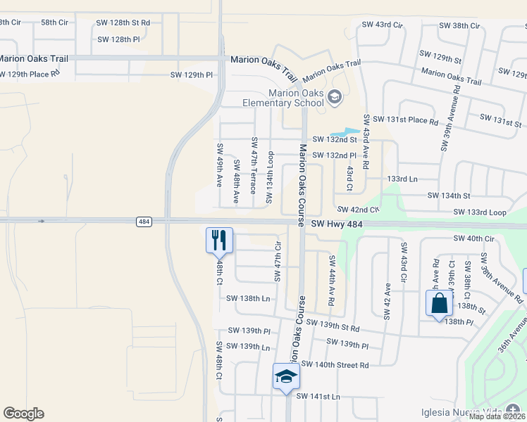 map of restaurants, bars, coffee shops, grocery stores, and more near 4829 Southwest 134th Loop in Ocala