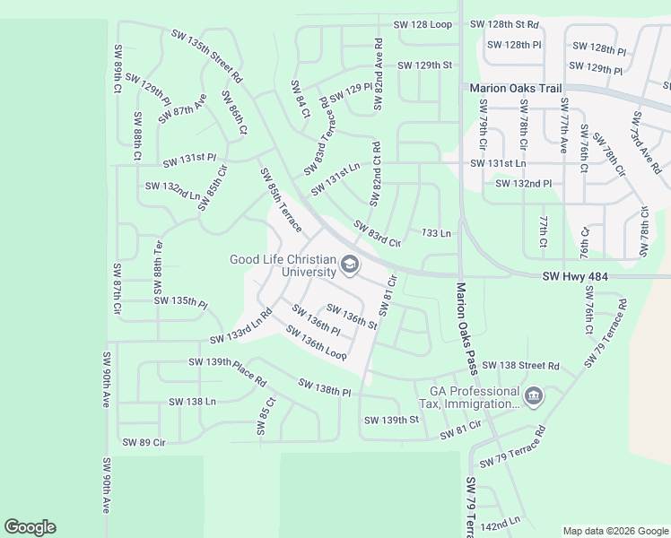 map of restaurants, bars, coffee shops, grocery stores, and more near 8300 Southwest 135 Loop in Ocala