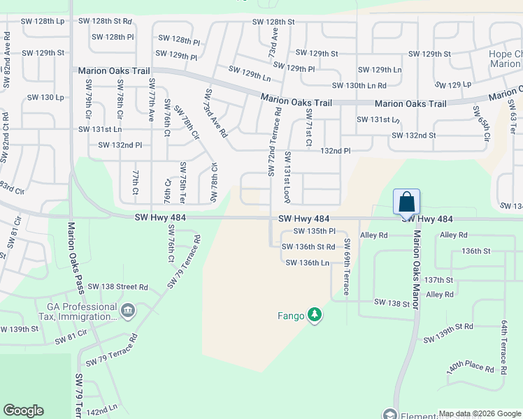 map of restaurants, bars, coffee shops, grocery stores, and more near 7388 Southwest 133rd Lane in Ocala