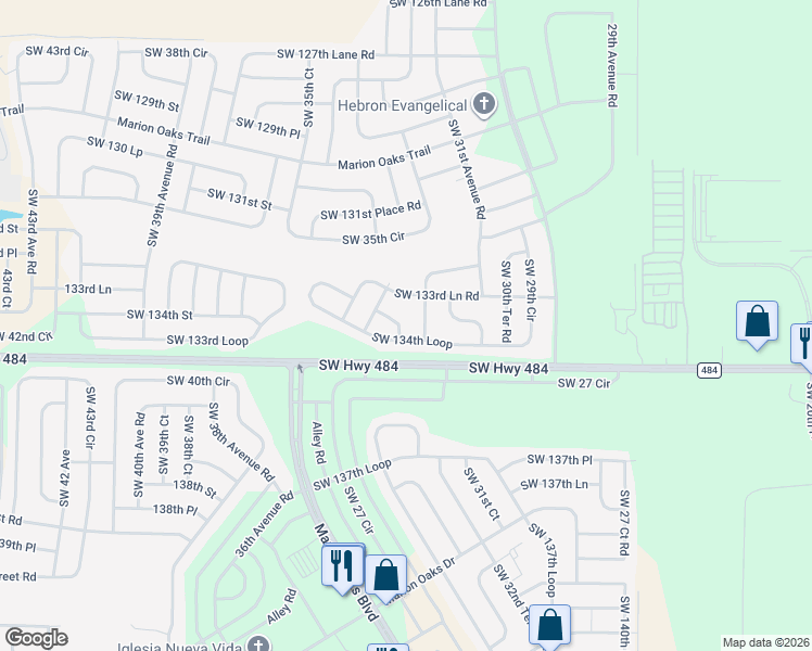 map of restaurants, bars, coffee shops, grocery stores, and more near 13325 Southwest 29th Circle in Ocala