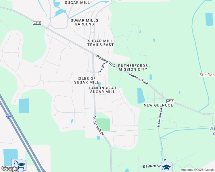 map of restaurants, bars, coffee shops, grocery stores, and more near 596 Mount Olympus Boulevard in New Smyrna Beach