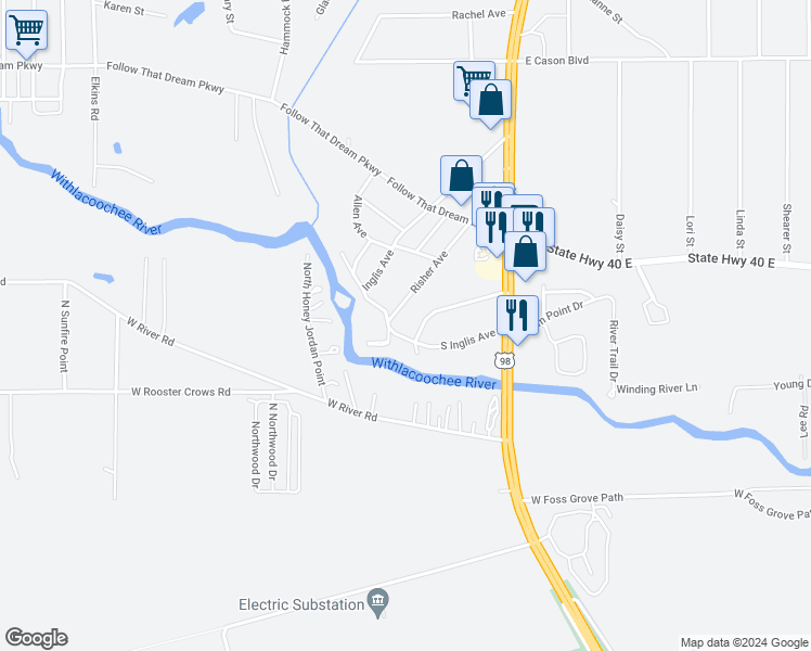 map of restaurants, bars, coffee shops, grocery stores, and more near 325 South Inglis Avenue in Inglis