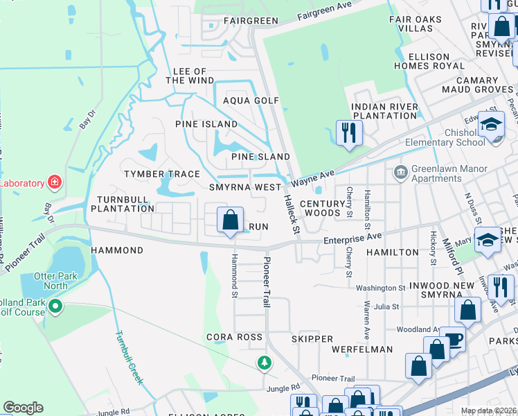 map of restaurants, bars, coffee shops, grocery stores, and more near 1214 Wayne Avenue in New Smyrna Beach