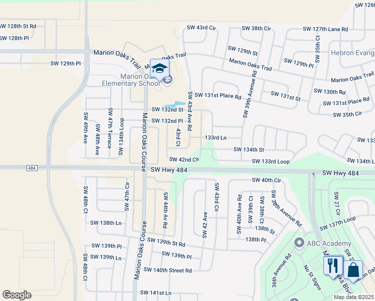 map of restaurants, bars, coffee shops, grocery stores, and more near 13397 Southwest 43rd Avenue Road in Ocala