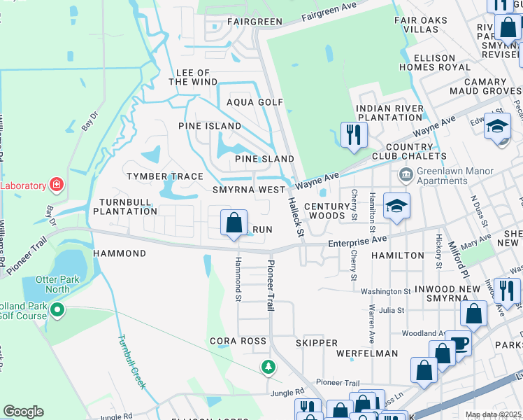map of restaurants, bars, coffee shops, grocery stores, and more near 1214 Wayne Avenue in New Smyrna Beach