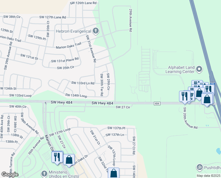 map of restaurants, bars, coffee shops, grocery stores, and more near 13229 Southwest 29th Circle in Ocala
