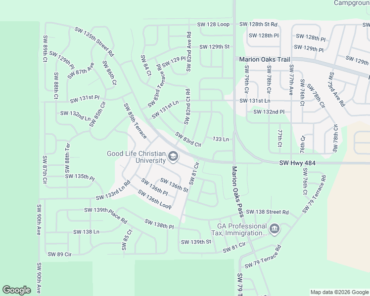map of restaurants, bars, coffee shops, grocery stores, and more near 8217 Southwest 135th Street Road in Ocala
