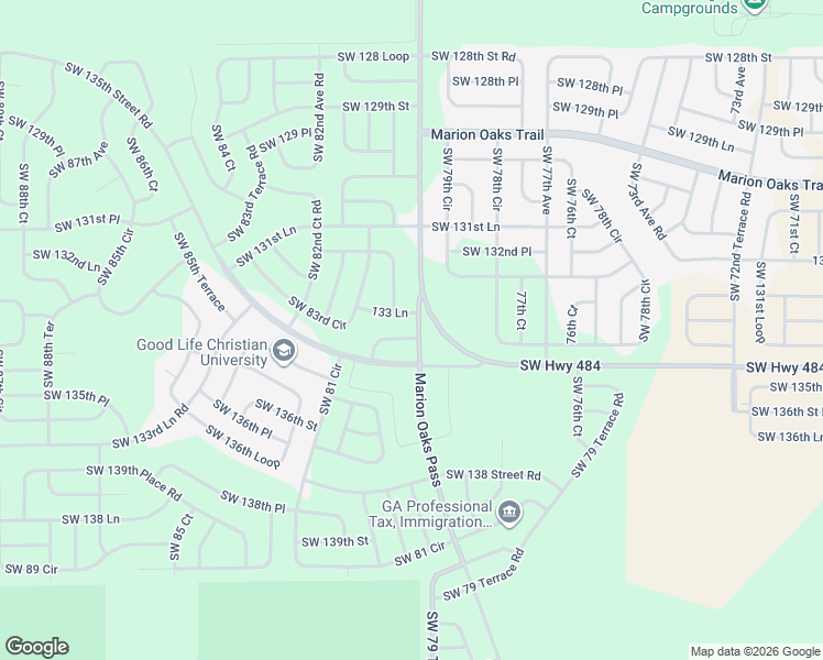 map of restaurants, bars, coffee shops, grocery stores, and more near 8005 Southwest 134 Loop in Ocala