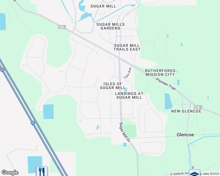 map of restaurants, bars, coffee shops, grocery stores, and more near 558 Aeolian Drive in New Smyrna Beach