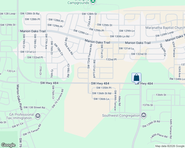 map of restaurants, bars, coffee shops, grocery stores, and more near 7074 Southwest 131st Loop in Ocala