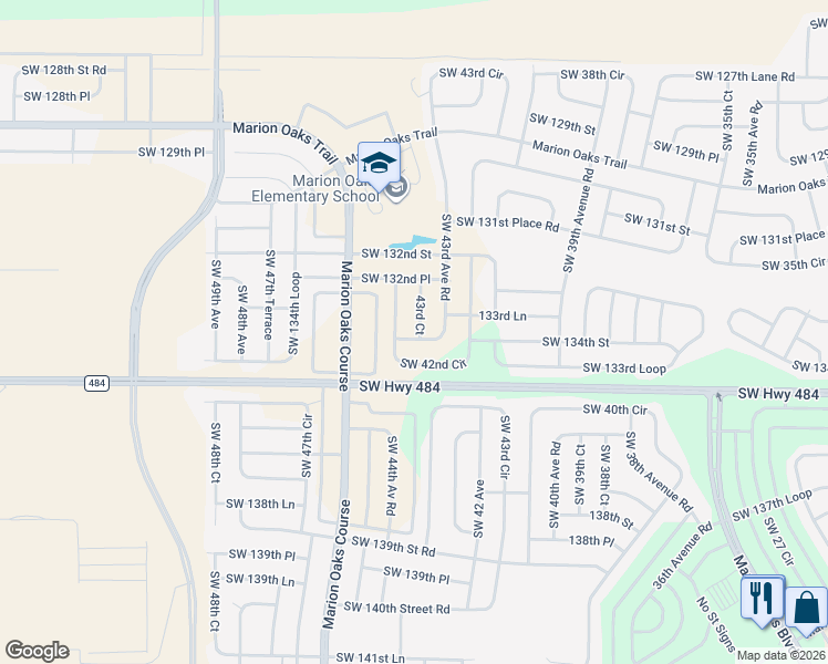map of restaurants, bars, coffee shops, grocery stores, and more near 13390 43rd Court in Ocala