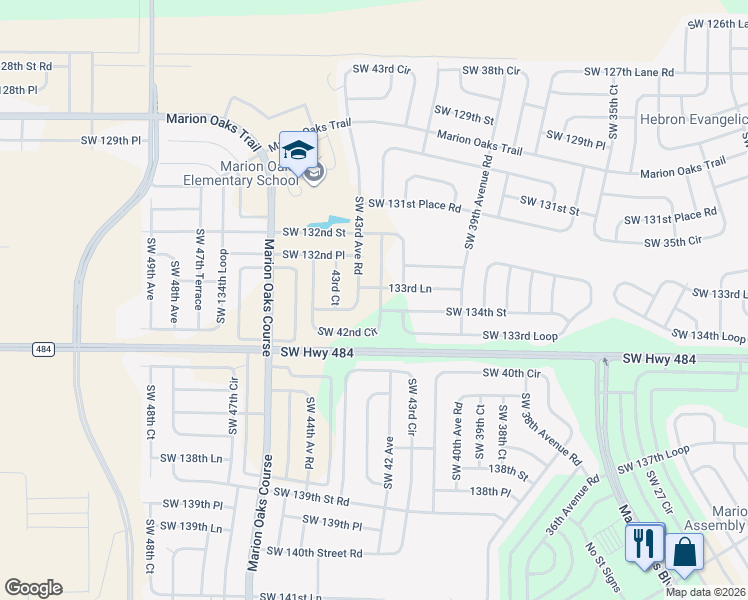 map of restaurants, bars, coffee shops, grocery stores, and more near 13254 Southwest 42nd Circle in Ocala