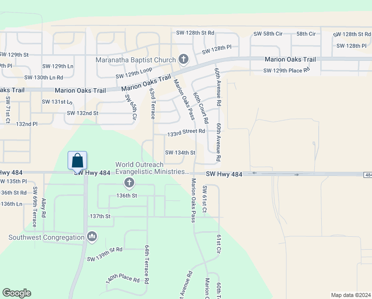 map of restaurants, bars, coffee shops, grocery stores, and more near 6197 Southwest 134th Street in Ocala