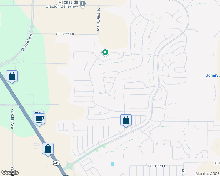 map of restaurants, bars, coffee shops, grocery stores, and more near 13336 Southeast 91st Court Road in Summerfield