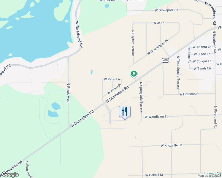 map of restaurants, bars, coffee shops, grocery stores, and more near 6110 West Alessi Place in Dunnellon