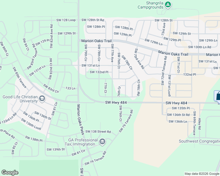 map of restaurants, bars, coffee shops, grocery stores, and more near 13388 Southwest 77th Avenue in Ocala