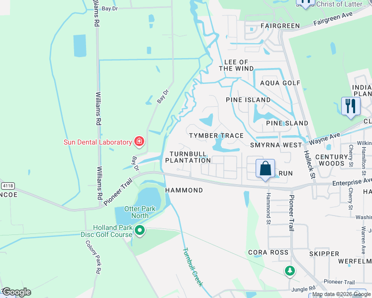 map of restaurants, bars, coffee shops, grocery stores, and more near 520 Terrier Way in New Smyrna Beach