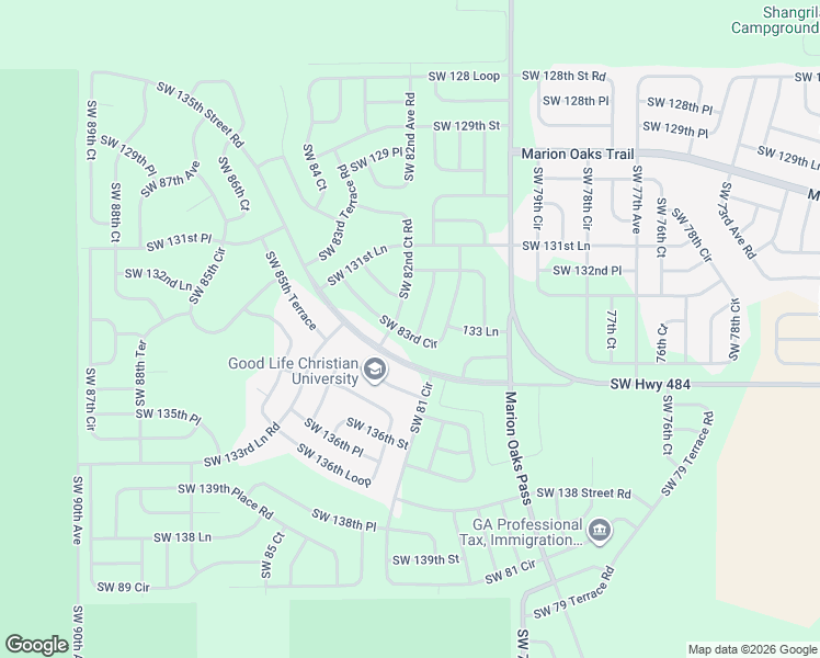 map of restaurants, bars, coffee shops, grocery stores, and more near 8217 Southwest 135th Street Road in Ocala