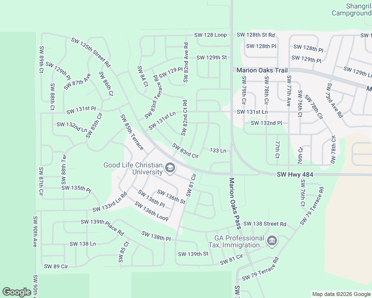 map of restaurants, bars, coffee shops, grocery stores, and more near 8217 Southwest 135th Street Road in Ocala