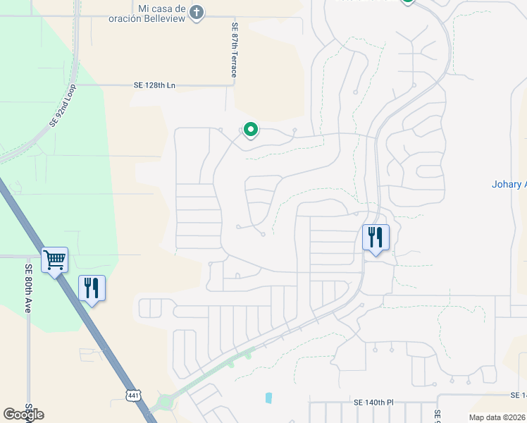 map of restaurants, bars, coffee shops, grocery stores, and more near 13336 Southeast 91st Court Road in Summerfield