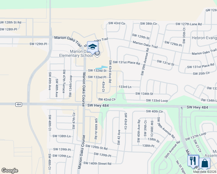 map of restaurants, bars, coffee shops, grocery stores, and more near 13390 43rd Court in Ocala