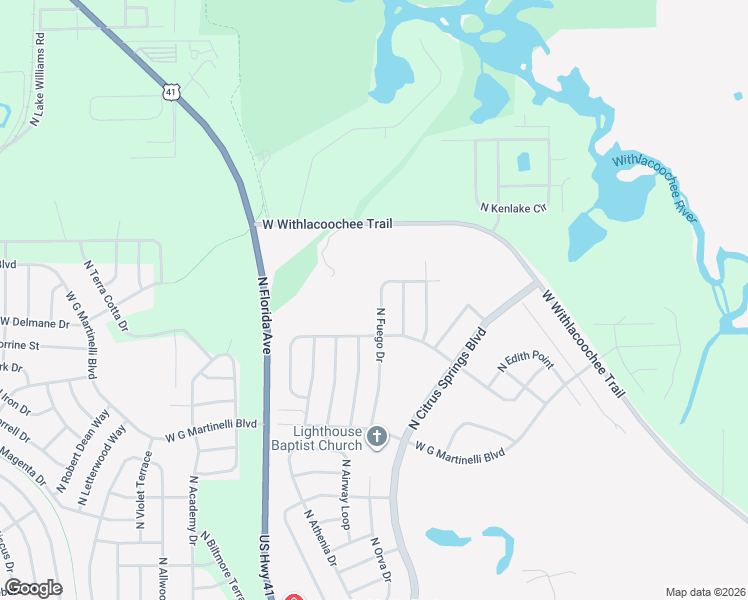 map of restaurants, bars, coffee shops, grocery stores, and more near 11280 North Fuego Drive in Citrus Springs