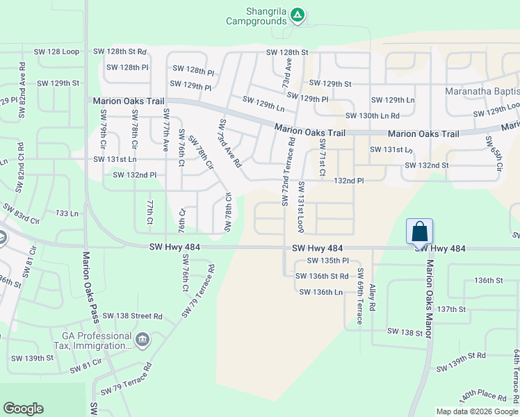 map of restaurants, bars, coffee shops, grocery stores, and more near 7311 Southwest 133rd Lane in Ocala