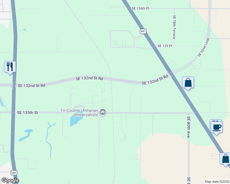 map of restaurants, bars, coffee shops, grocery stores, and more near 7635 Southeast 132nd Street Road in Belleview