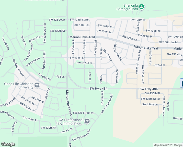 map of restaurants, bars, coffee shops, grocery stores, and more near 13388 Southwest 77th Avenue in Ocala