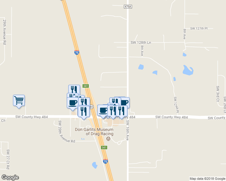 map of restaurants, bars, coffee shops, grocery stores, and more near 13280 Southwest 16th Avenue in Ocala