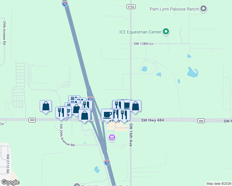 map of restaurants, bars, coffee shops, grocery stores, and more near 13280 Southwest 16th Avenue in Ocala