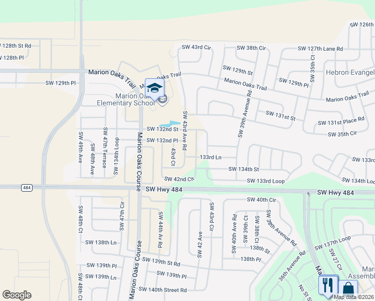map of restaurants, bars, coffee shops, grocery stores, and more near 13206 Southwest 42nd Circle in Ocala