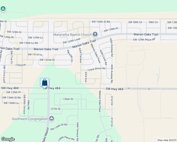map of restaurants, bars, coffee shops, grocery stores, and more near 6328 132nd Loop in Ocala