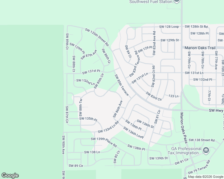 map of restaurants, bars, coffee shops, grocery stores, and more near 13322 Southwest 85th circle in Ocala