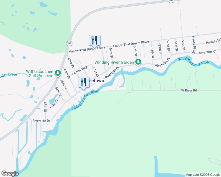 map of restaurants, bars, coffee shops, grocery stores, and more near 11532 North Caribee Point in Inglis
