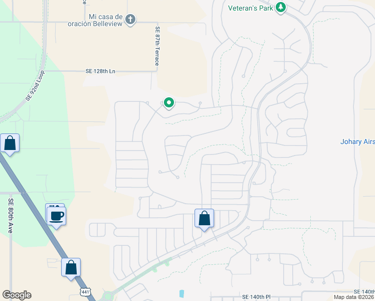 map of restaurants, bars, coffee shops, grocery stores, and more near 13239 Southeast 91st Court Road in Summerfield