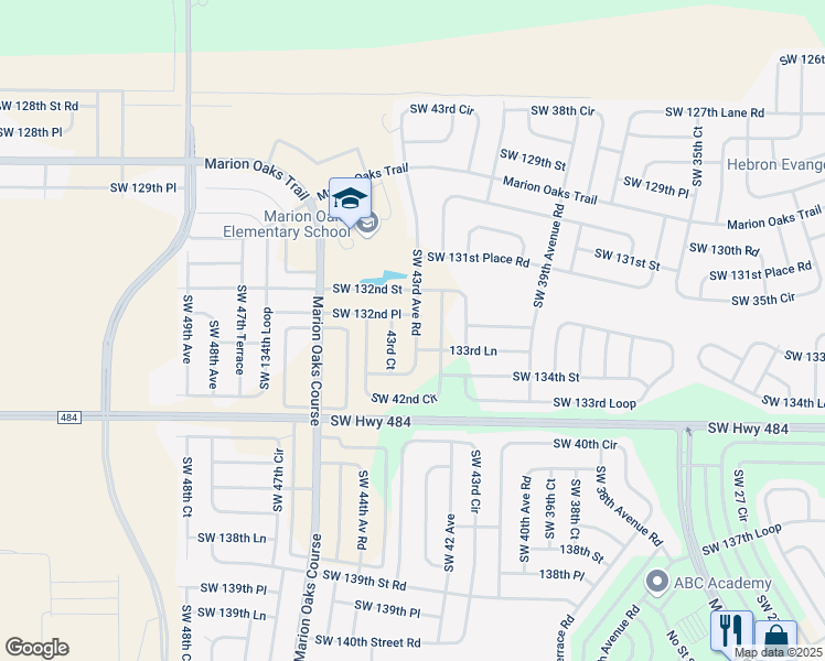 map of restaurants, bars, coffee shops, grocery stores, and more near 4315 Southwest 132nd Place in Ocala