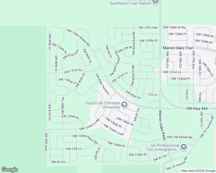 map of restaurants, bars, coffee shops, grocery stores, and more near SW 85 Terrace in Ocala