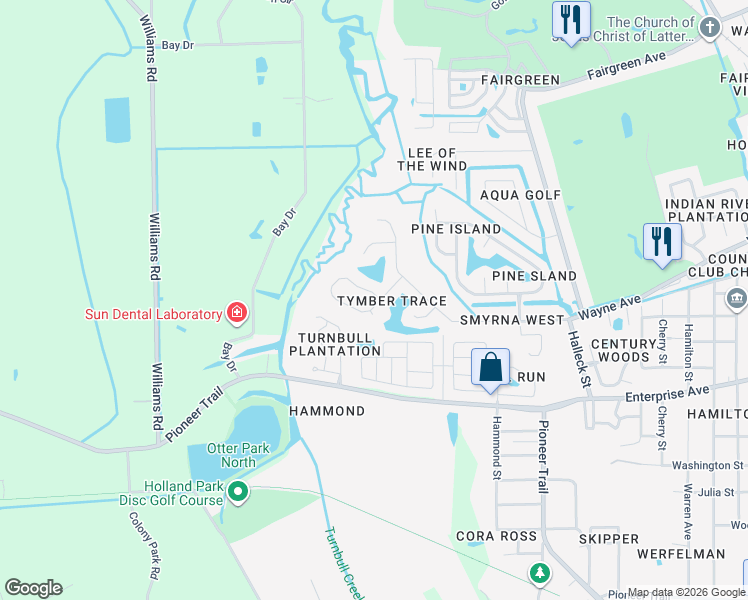 map of restaurants, bars, coffee shops, grocery stores, and more near 690 Middlebury Loop in New Smyrna Beach