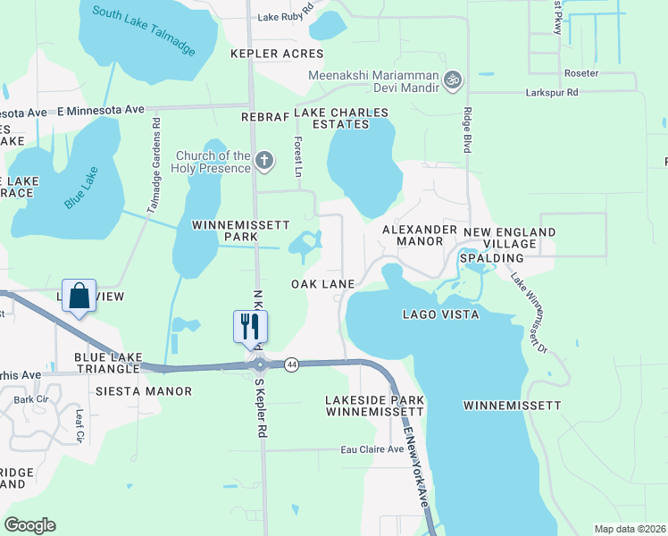 map of restaurants, bars, coffee shops, grocery stores, and more near 102 Lake Charles Road in DeLand