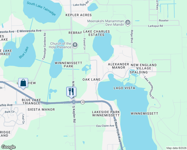 map of restaurants, bars, coffee shops, grocery stores, and more near 102 Lake Charles Road in DeLand