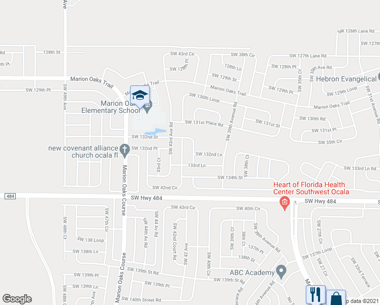 map of restaurants, bars, coffee shops, grocery stores, and more near 13274 Southwest 41st Court in Ocala
