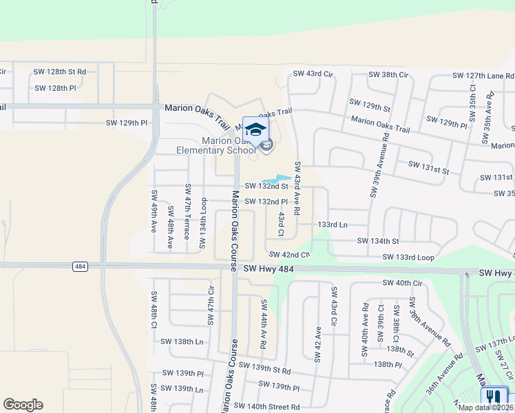 map of restaurants, bars, coffee shops, grocery stores, and more near 4430 Southwest 132nd Place in Ocala