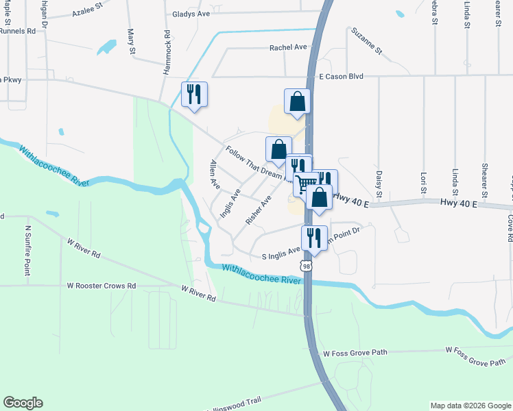map of restaurants, bars, coffee shops, grocery stores, and more near 72 Risher Avenue in Inglis