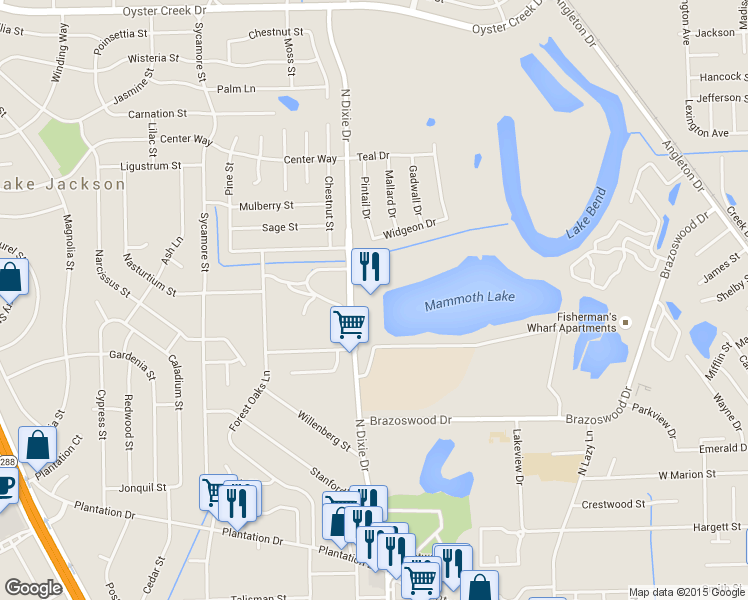 map of restaurants, bars, coffee shops, grocery stores, and more near 330 Dixie Drive in Lake Jackson