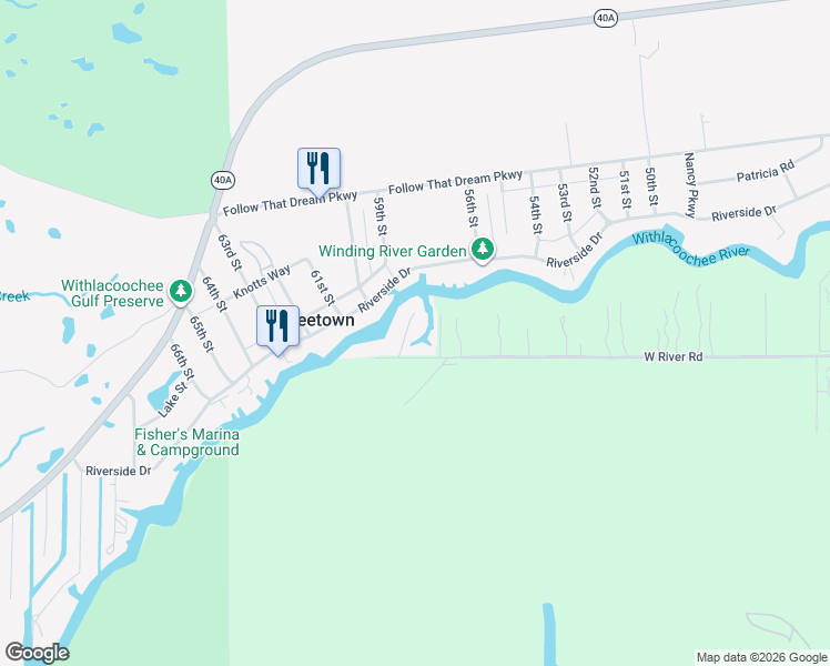 map of restaurants, bars, coffee shops, grocery stores, and more near 11565 North Caribee Point in Inglis