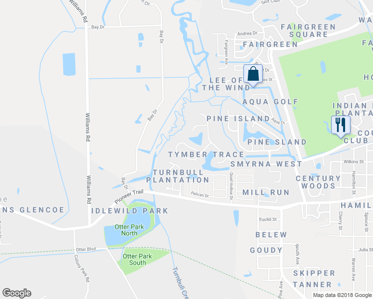 map of restaurants, bars, coffee shops, grocery stores, and more near 624 Middlebury Loop in New Smyrna Beach