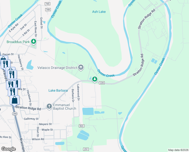 map of restaurants, bars, coffee shops, grocery stores, and more near 1026-1034 Stratton Ridge Rd in Clute