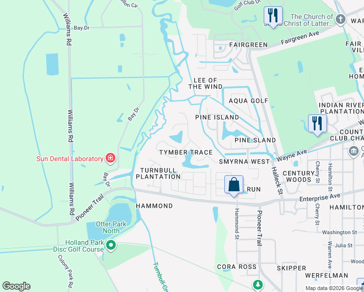 map of restaurants, bars, coffee shops, grocery stores, and more near 690 Middlebury Loop in New Smyrna Beach